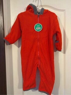 Cuddle Club Orange Hooded Fleece One-Piece Footie with Gray Trim